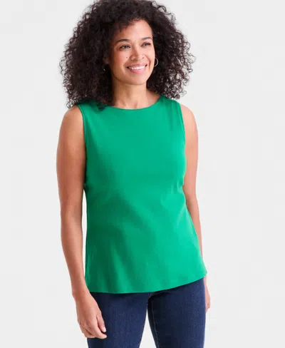 Style & Co Women's Cotton Boat-neck Sleeveless Top, Created For Macy's In Green