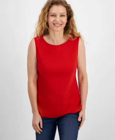 Style & Co Women's Cotton Boat-neck Sleeveless Top, Created For Macy's In Gumball Red