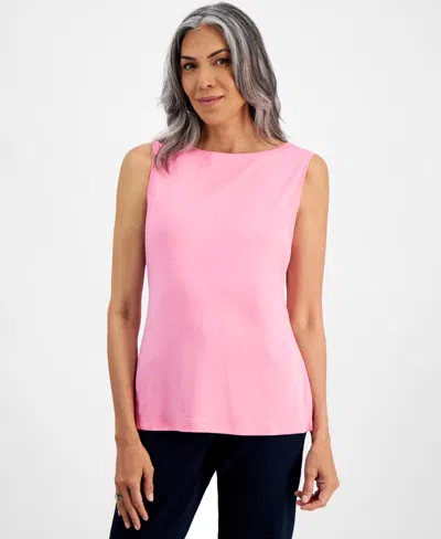 Style & Co Women's Cotton Boat-neck Sleeveless Top, Created For Macy's In Pink Stiletto