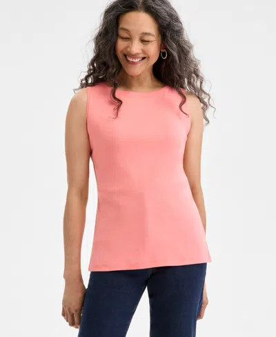 Style & Co Women's Cotton Boat-neck Sleeveless Top, Created For Macy's In Salmon Rose