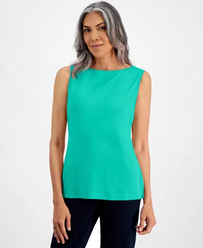Style & Co Women's Cotton Boat-neck Sleeveless Top, Created For Macy's In Blue