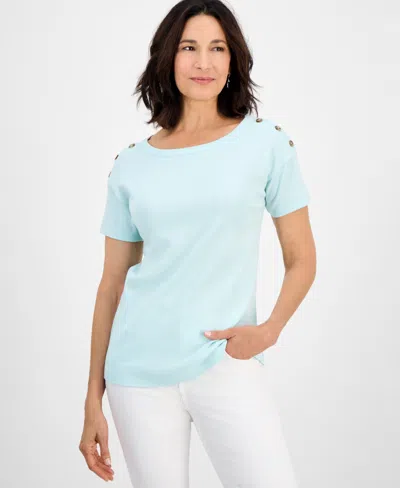 Style & Co Women's Cotton Button-shoulder Solid Top, Exclusively At Macy's In Blue
