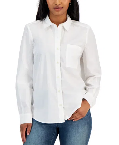 Style & Co Women's Cotton Button Up Shirt, Created For Macy's In Bright White