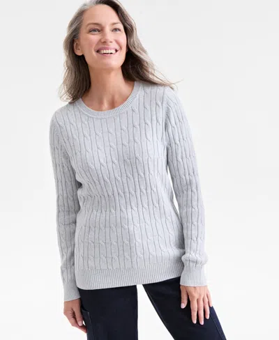 Style & Co Women's Cotton Cable-knit Crewneck Sweater, Created For Macy's In Gray