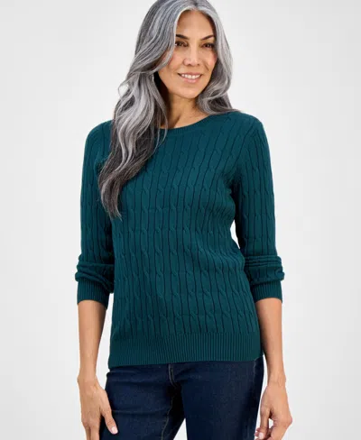 Style & Co Women's Cotton Cable-knit Crewneck Sweater, Created For Macy's In Green