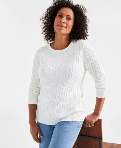 Style & Co Women's Cotton Cable-knit Crewneck Sweater, Created For Macy's In Neo Natural
