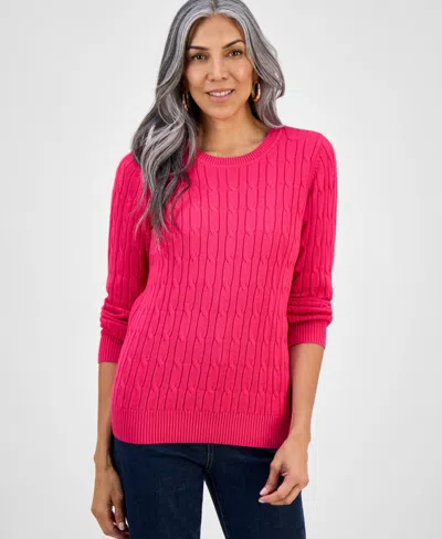 Style & Co Women's Cotton Cable-knit Crewneck Sweater, Created For Macy's In Pink