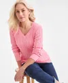 Style & Co Women's Cotton Cable-knit V-neck Sweater, Created For Macy's In Pink