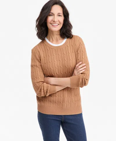 Style & Co Women's Cotton Cable-knit Crewneck Sweater, Created For Macy's In Burgundy