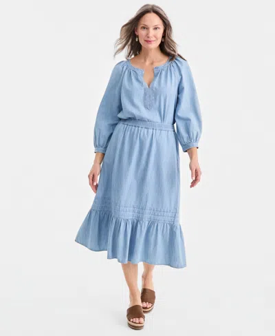 Style & Co Women's Cotton Chambray Pull-on Midi Skirt, Macy's Exclusive In Blue