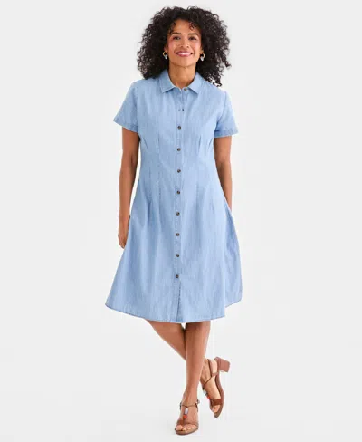 Style & Co Women's Cotton Chambray Short-sleeve Shirtdress, Macy's Exclusive In Blue