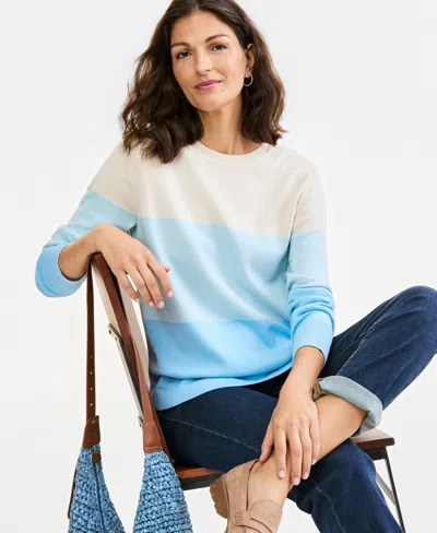 Style & Co Women's Cotton Colorblocked Curved-hem Sweater, Macy's Exclusive In Blue