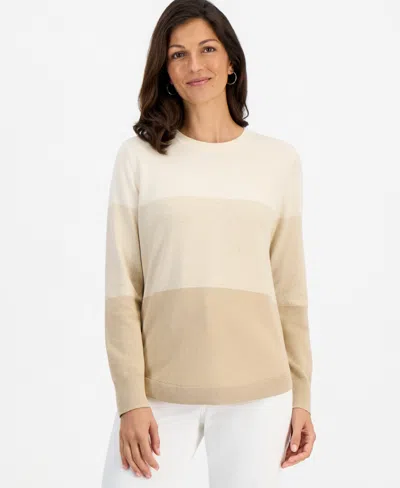 Style & Co Women's Cotton Colorblocked Curved-hem Sweater, Macy's Exclusive In Brown