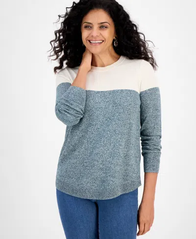 Style & Co Women's Cotton Colorblocked Pullover Sweater, Macy's Exclusive In Green