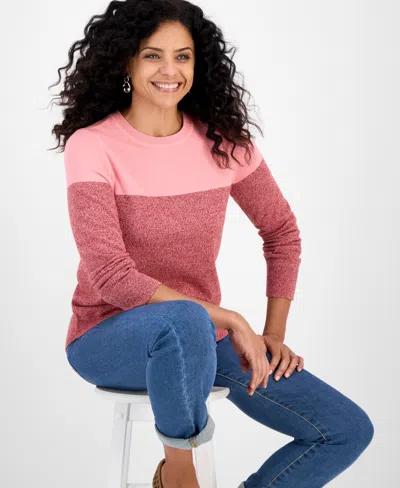 Style & Co Women's Cotton Colorblocked Pullover Sweater, Macy's Exclusive In Pink