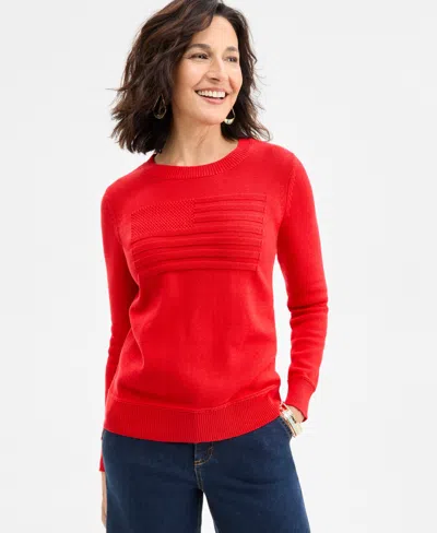 Style & Co Women's Cotton Crewneck Flag Sweater, Exclusively At Macy's In Red