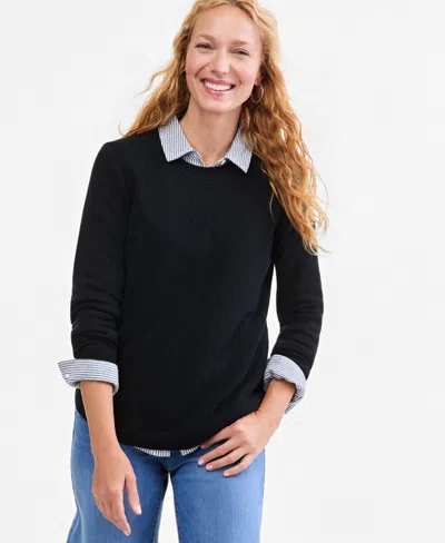 Style & Co Women's Cotton Curved-hem Sweater, Macy's Exclusive In Multi