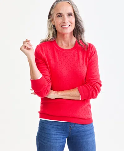 Style & Co Women's Cotton Curved-hem Sweater, Macy's Exclusive In Red