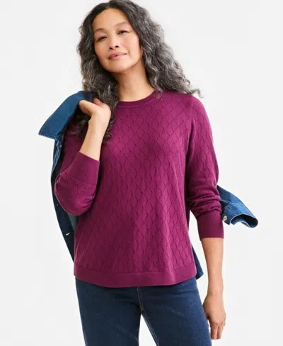 Style & Co Women's Cotton Curved-hem Sweater, Macy's Exclusive In Purple