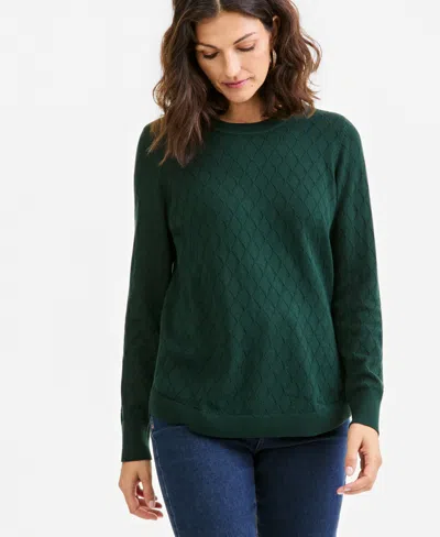 Style & Co Women's Cotton Curved-hem Sweater, Macy's Exclusive In Green