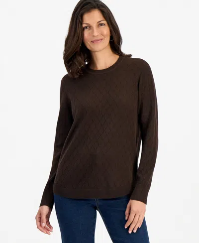 Style & Co Women's Cotton Curved-hem Sweater, Macy's Exclusive In Brown