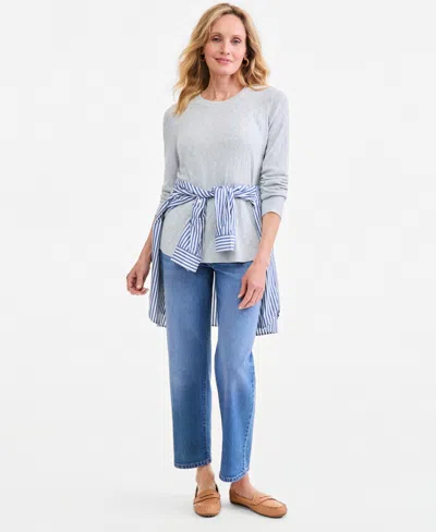 Style & Co Women's Cotton Curved-hem Sweater, Macy's Exclusive In Multi