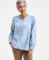 Style & Co Women's Cotton Denim Split-neck Popover Top, Exclusively At Macy's In Blue