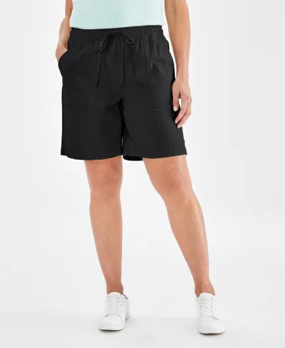Style & Co Petite Cotton Mid-rise Drawstring Shorts, Created For Macy's In Deep Black
