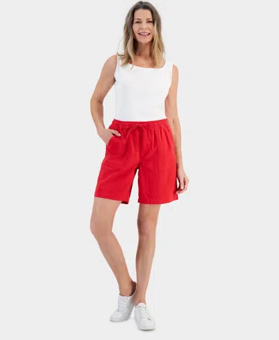 Style & Co Women's Cotton Drawstring Pull-on Shorts, Regular & Petite, Created For Macy's In Gumball Red