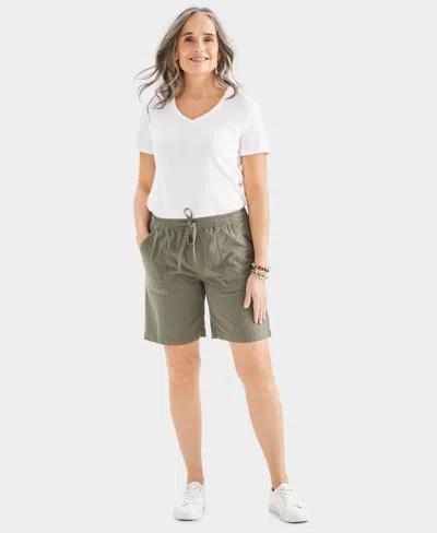 Style & Co Women's Cotton Drawstring Pull-on Shorts, Regular & Petite, Created For Macy's In Olive Drab