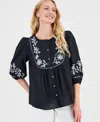 Style & Co Women's Cotton Embroidered Button Blouse, Macy's Exclusive In Gold