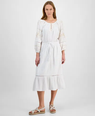 Style & Co Women's Cotton Embroidered Midi Dress, Exclusively At Macy's