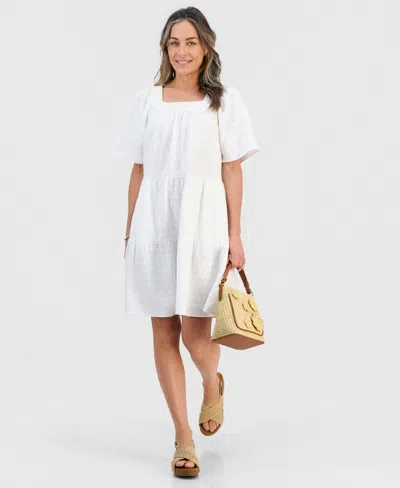 Style & Co Women's Cotton Embroidered Short-sleeve Dress, Macy's Exclusive In Multi