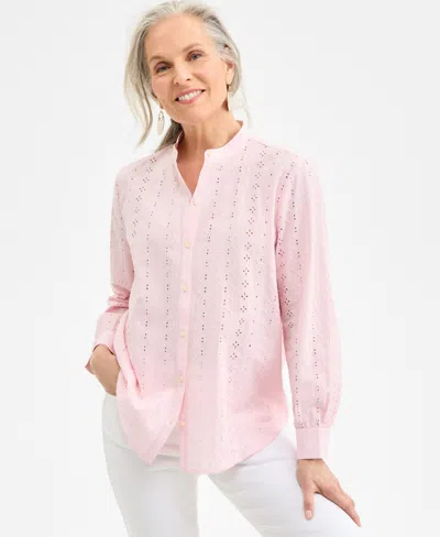 Style & Co Women's Cotton Eyelet-embroidered Blouse, Exclusively At Macy's In Pink Heart