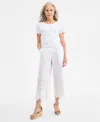 Style & Co Women's Cotton Eyelet-embroidered Wide-leg Pants, Exclusively At Macy's In Bright White