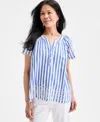 Style & Co Women's Cotton Eyelet Flutter-sleeve Top, Exclusively At Macy's In Blue
