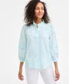 Style & Co Women's Cotton Eyelet-front 3/4-puff Sleeve Blouse, Exclusively At Macy's