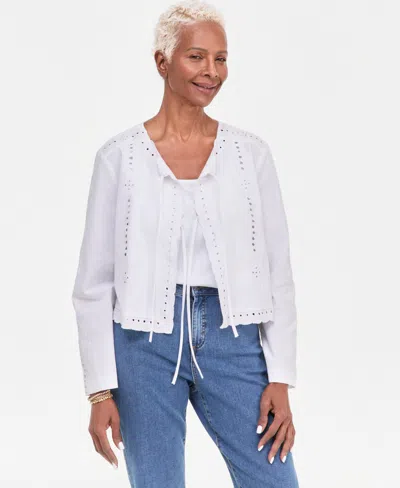 Style & Co Women's Cotton Eyelet Lace Tie-front Jacket, Macy's Exclusive In White