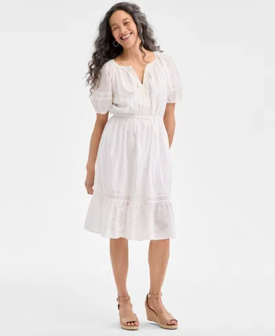 Style & Co Women's Cotton Eyelet Ruffled Midi Dress, Exclusively At Macy's