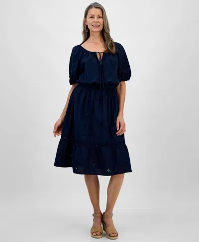 Style & Co Women's Cotton Eyelet Ruffled Midi Dress, Exclusively At Macy's