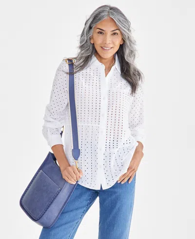 Style & Co Women's Cotton Eyelet Shirt, Created For Macy's In Bright White