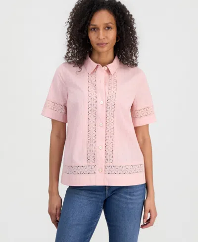 Style & Co Women's Cotton Eyelet Short-sleeve Shirt, Macy's Exclusive In Pink