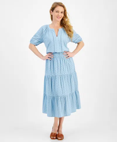 Style & Co Women's Cotton Eyelet Tiered Skirt, Created For Macy's In Breeze