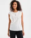 Style & Co Women's Cotton Eyelet-trim Flutter-sleeve Top, Macy's Exclusive In Brown