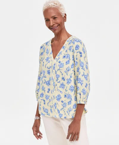 Style & Co Women's Cotton Gauze Printed V-neck Blouse, Macy's Exclusive In Animal Print