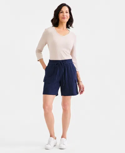 Style & Co Women's Cotton Gauze Pull-on Cargo Shorts, Macy's Exclusive In Blue