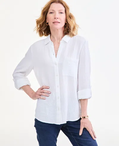 Style & Co Women's Cotton Gauze Roll-tab Shirt, Macy's Exclusive In White