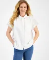 Style & Co Women's Cotton Gauze Short-sleeve Button Up Shirt, Created For Macy's In Bright White