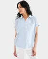 Style & Co Women's Cotton Gauze Short-sleeve Button Up Shirt, Created For Macy's In Dream Blue