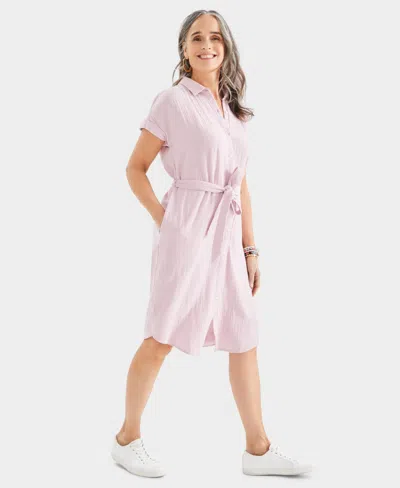Style & Co Women's Cotton Gauze Short-sleeve Shirt Dress, Created For Macy's In Lilac